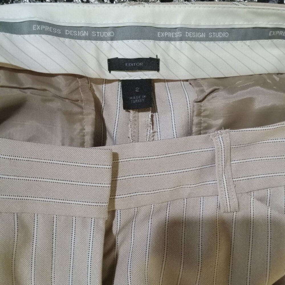 Express Design Studio "Editor" Slacks Beige W/Whi… - image 3